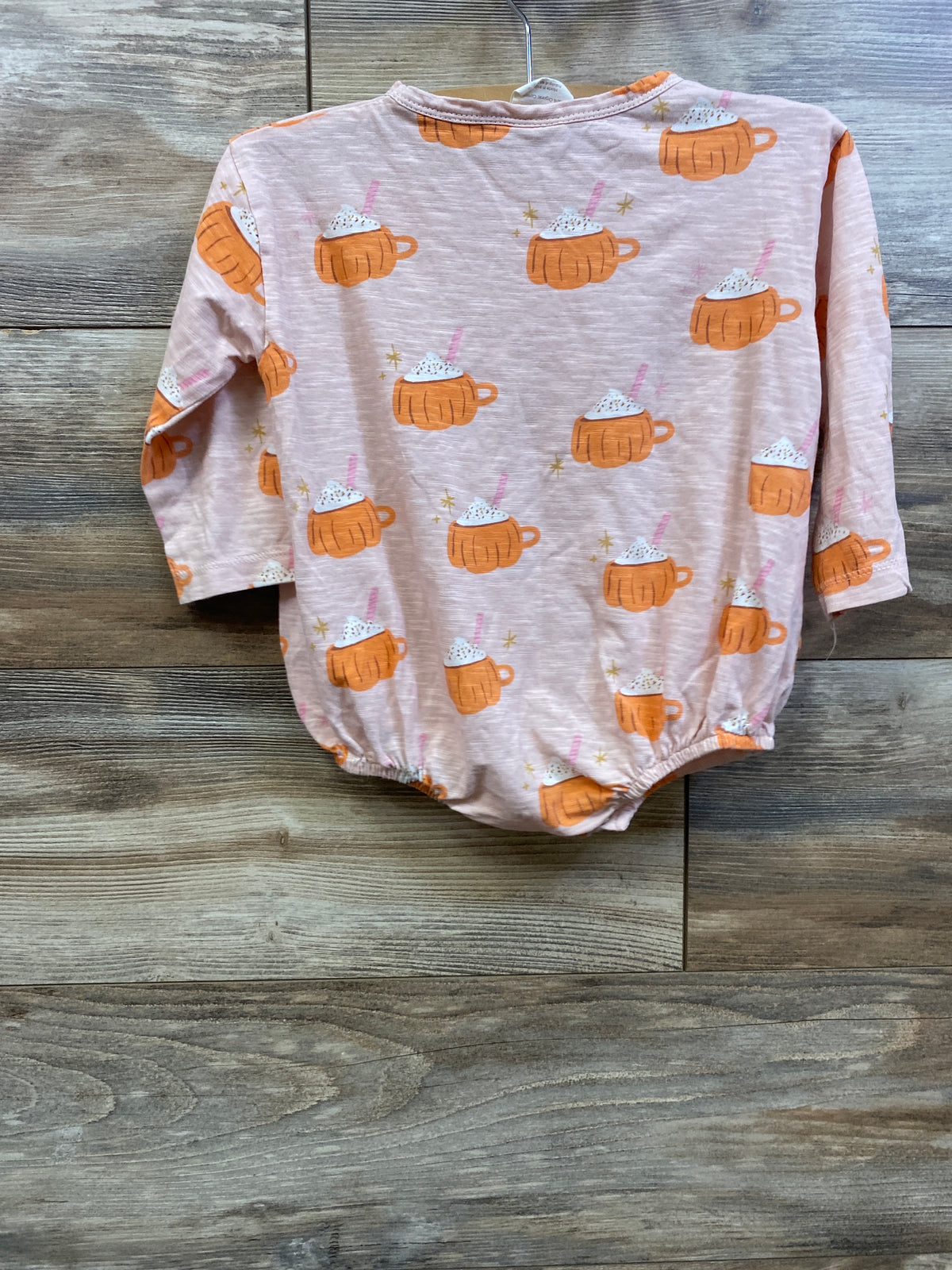 Siix Organic Long Sleeve T-Shirt Bubble Romper Pumpkin Mug Pink sz 12-18m