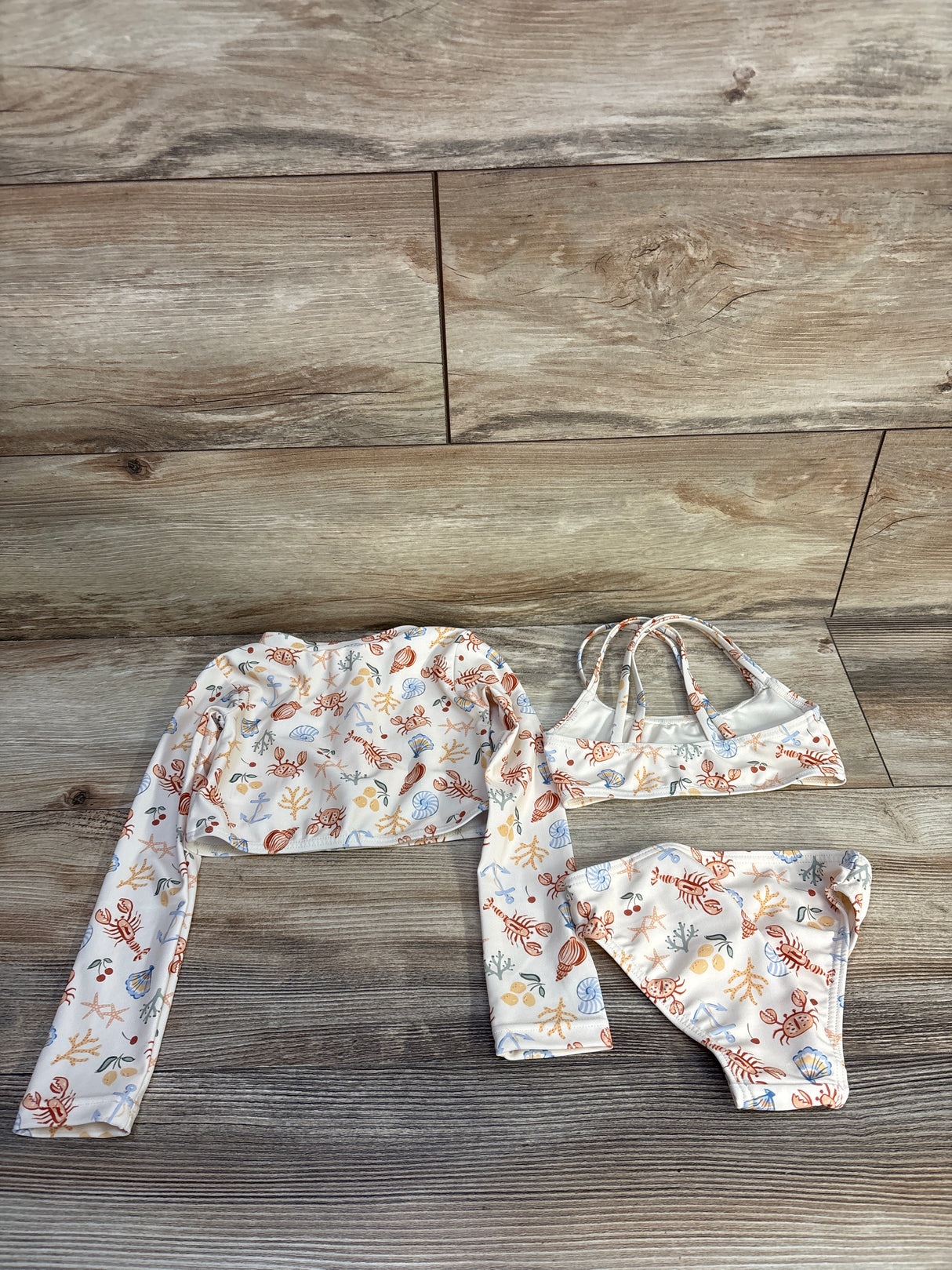 Rylee + Cru 3pc Cropped Rashguard Set in Nautical Ivory sz 2-3T