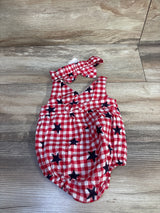 NEW Cat & Jack 2pc Gingham Stars Bubble Romper & Headband Set Red sz 0-3m