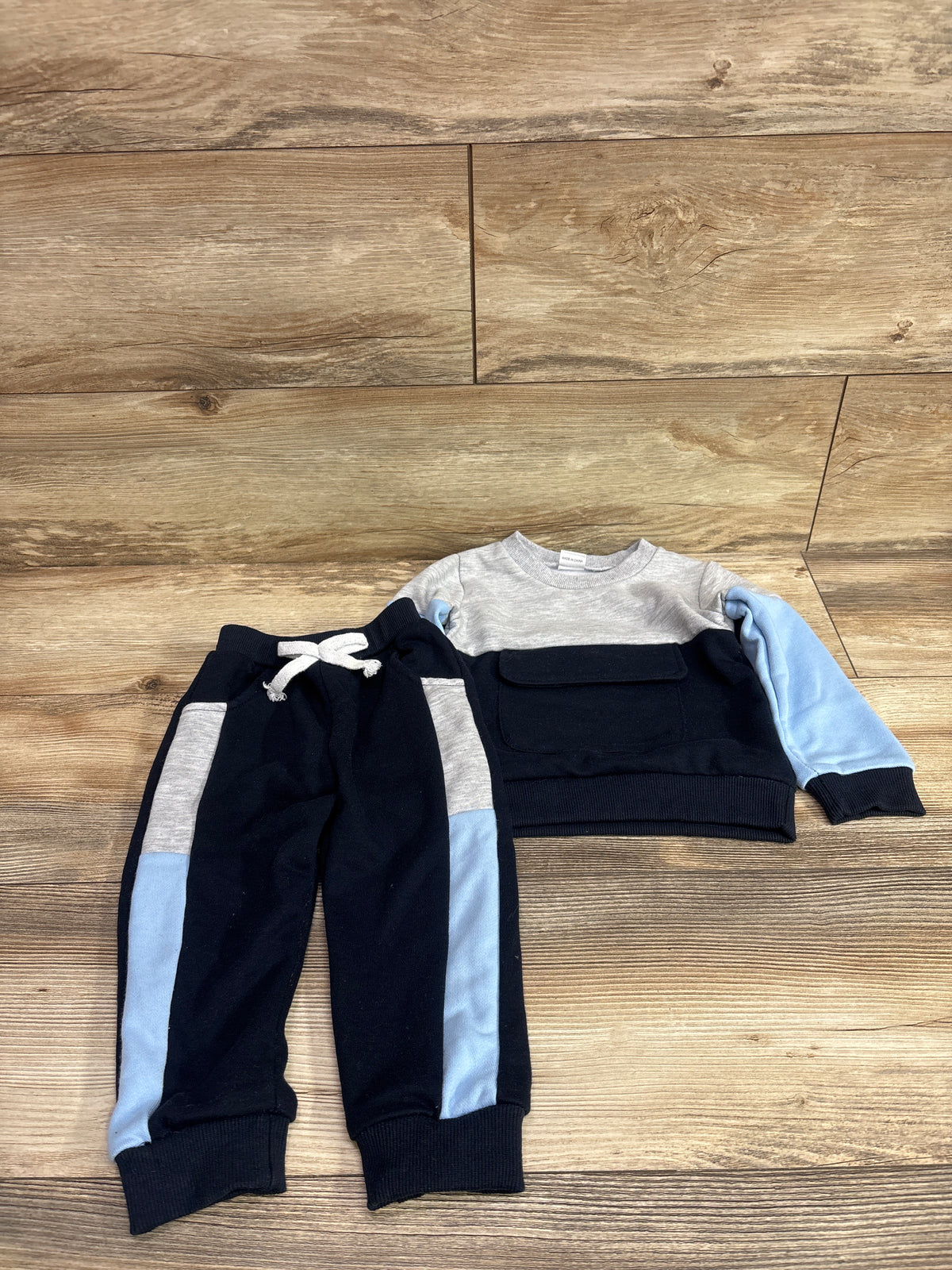 Shein 2pc Pullover Colorblock Sweatshirt & Joggers Set Blue sz 12-18m