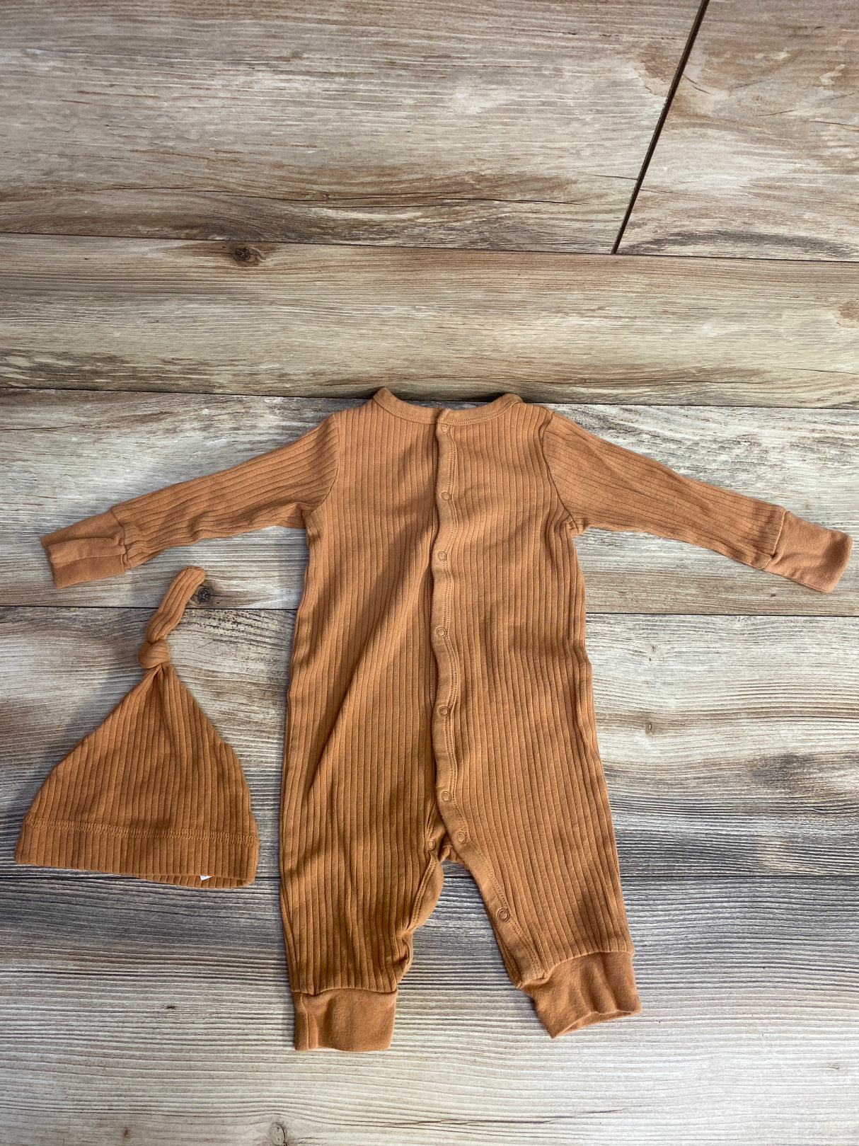 Modern Moments 2pc Ribbed Coverall & Hat Set Brown sz 0-3m