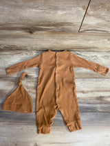 Modern Moments 2pc Ribbed Coverall & Hat Set Brown sz 0-3m