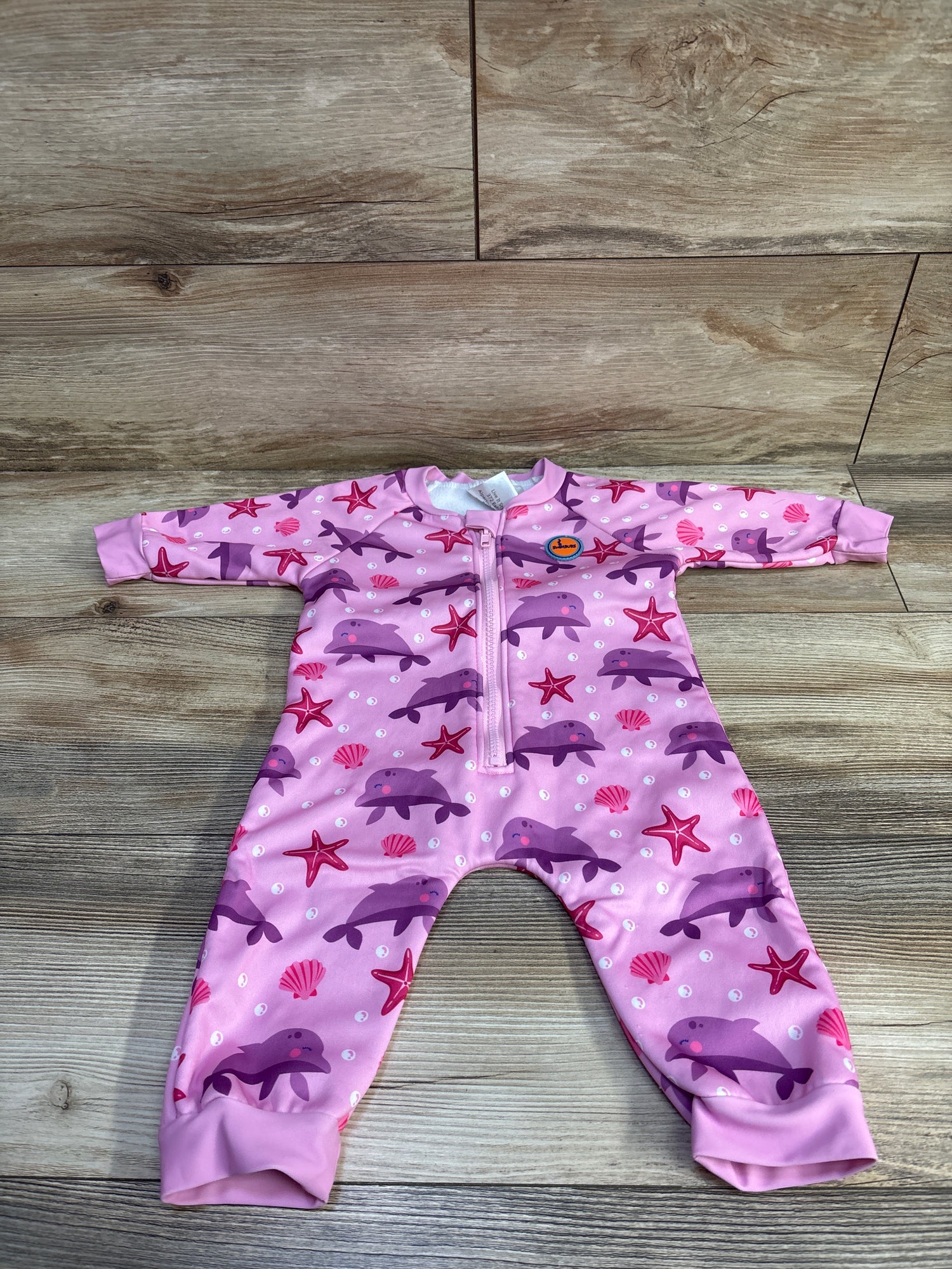 SwimBubs Soft Fleece Lined Warm Wetsuit - Pink Dolphin sz 6-12m