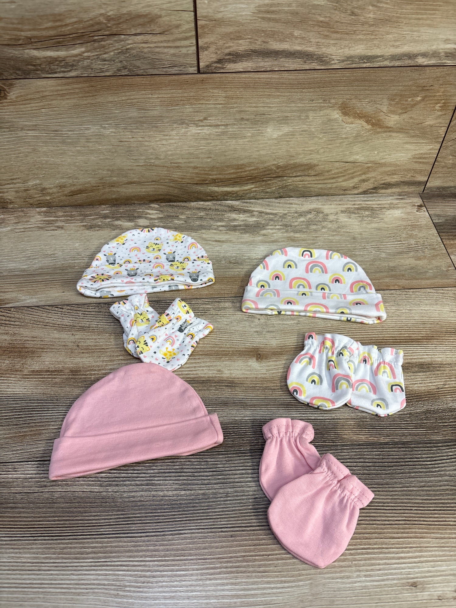 6pc Hat & Mittens Pink sz Newborn