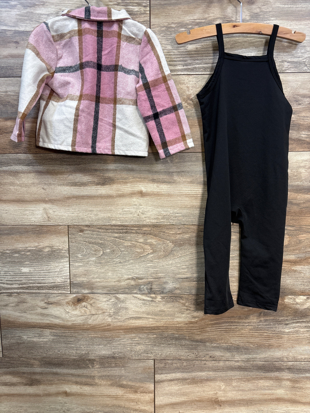 Shein Plaid Jacket & Unitard Set Pink sz 12-18m