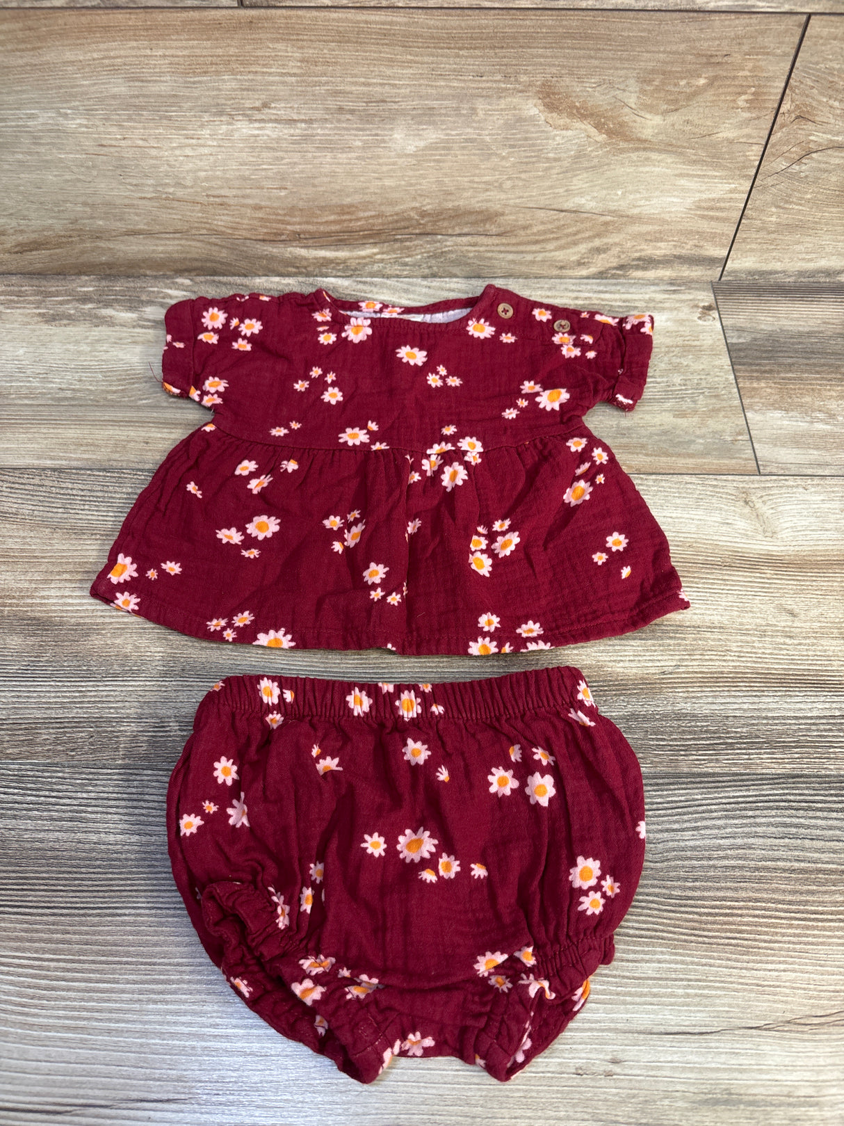 Cat & Jack C2pc Gauze Peplum Top & Bloomers Set Maroon sz 6-9m