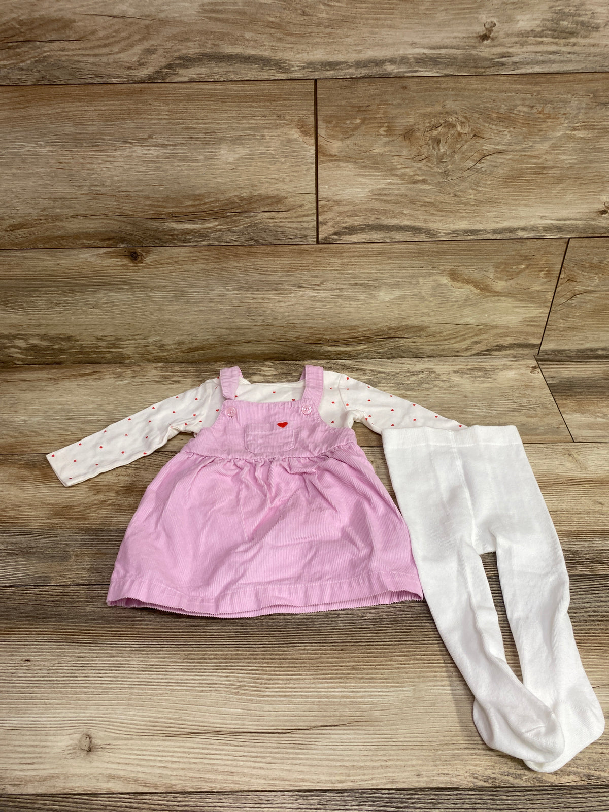 Carter's 3pc Long Sleeve Heart Shirt, Corduroy Skirtall, & Footed Tights White sz 9m