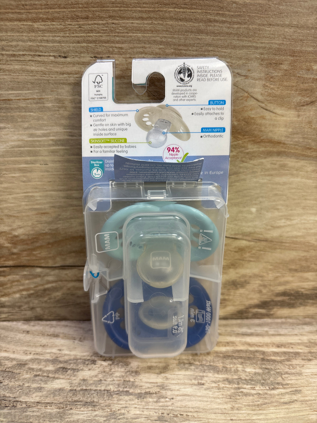 NEW MAM Original 2pk Pacifiers, Teal/Navy 16m+
