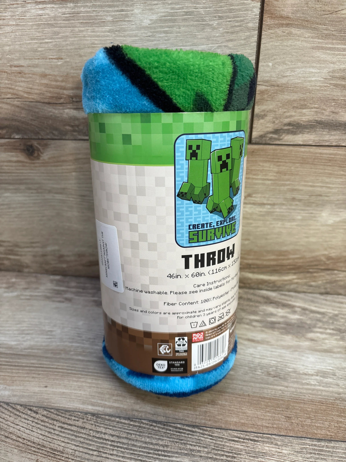 NEW Minecraft Creeper Mob Create, Explore, Survive Throw Blanket, 46" X 60"