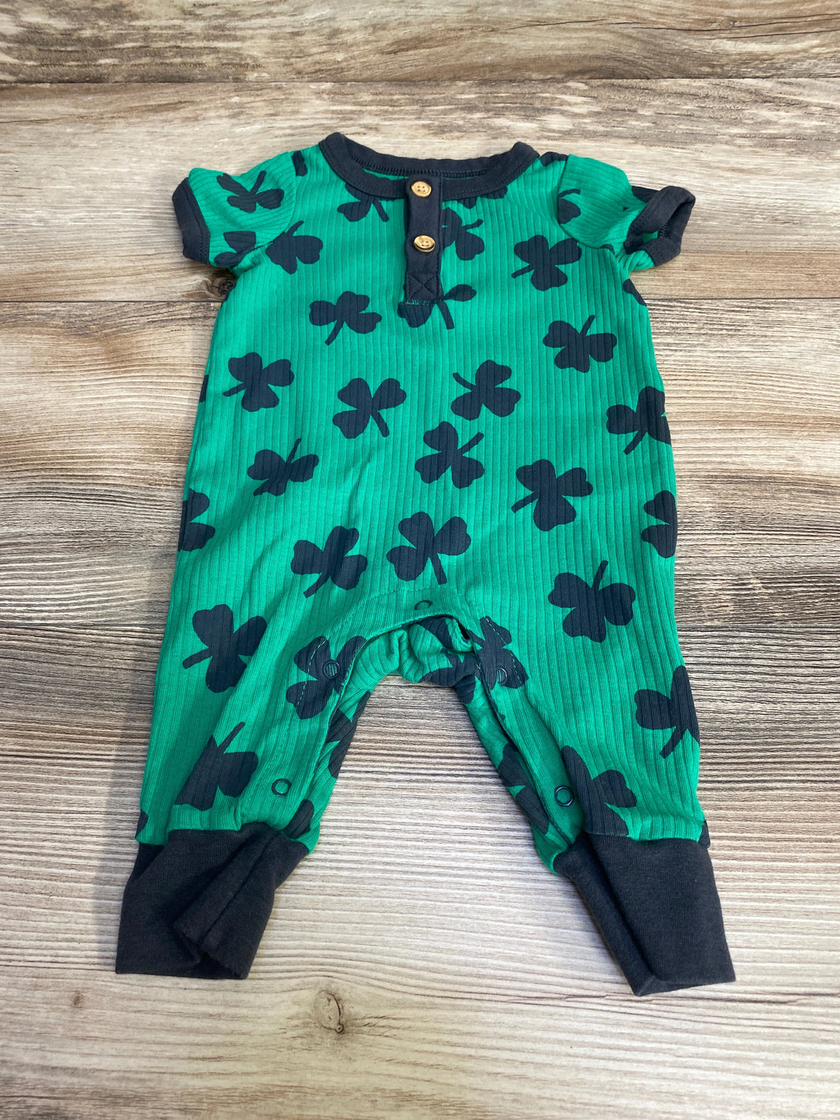 Cat & Jack Shamrock Henley Romper Green sz 3-6m