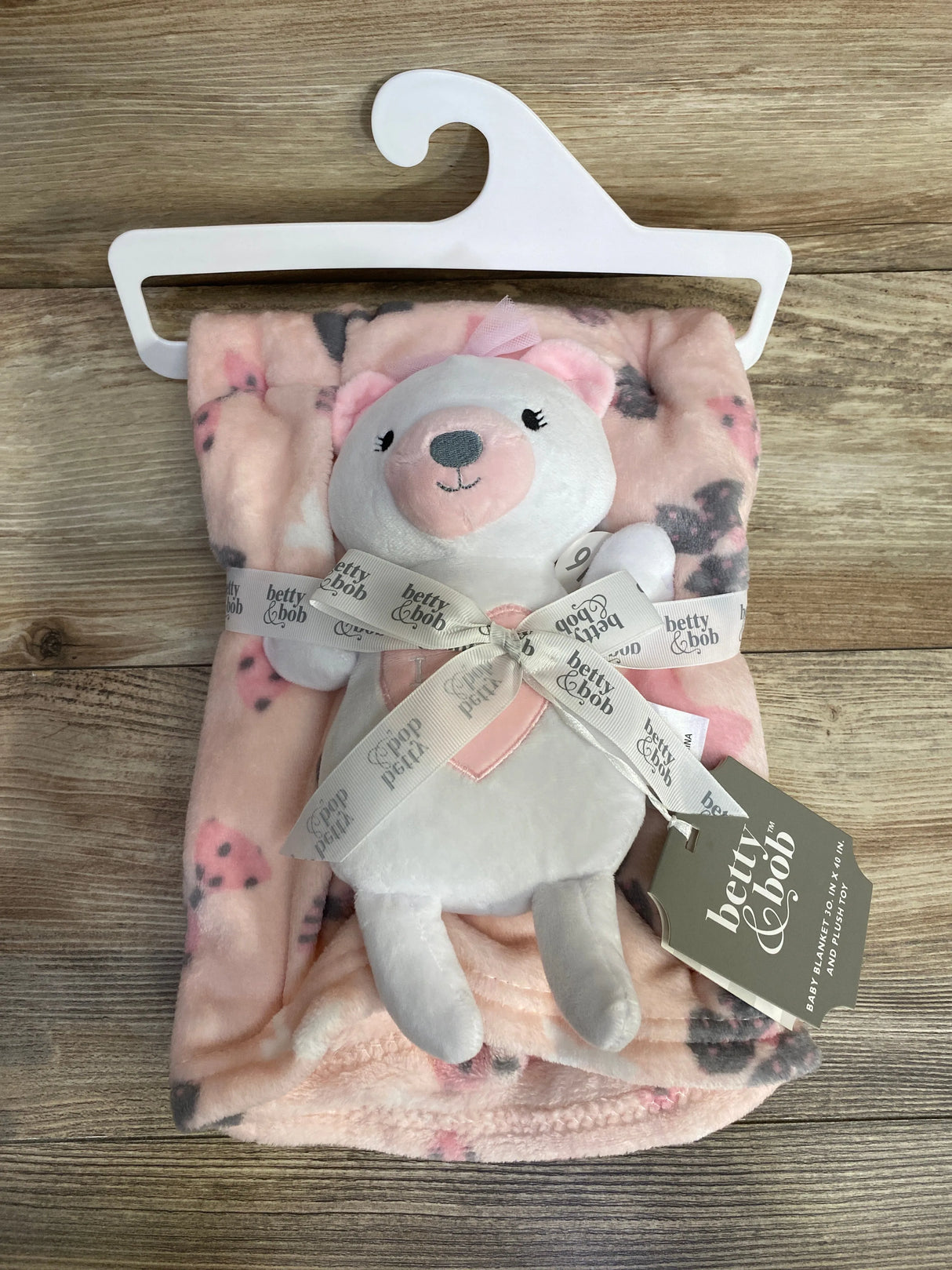 NEW Betty & Bob Baby Blanket & Bear Toy Pink 30" x 40"