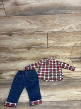 First Impressions 2pc Button Up Plaid Flannel & Pants Set Red sz 6-9m