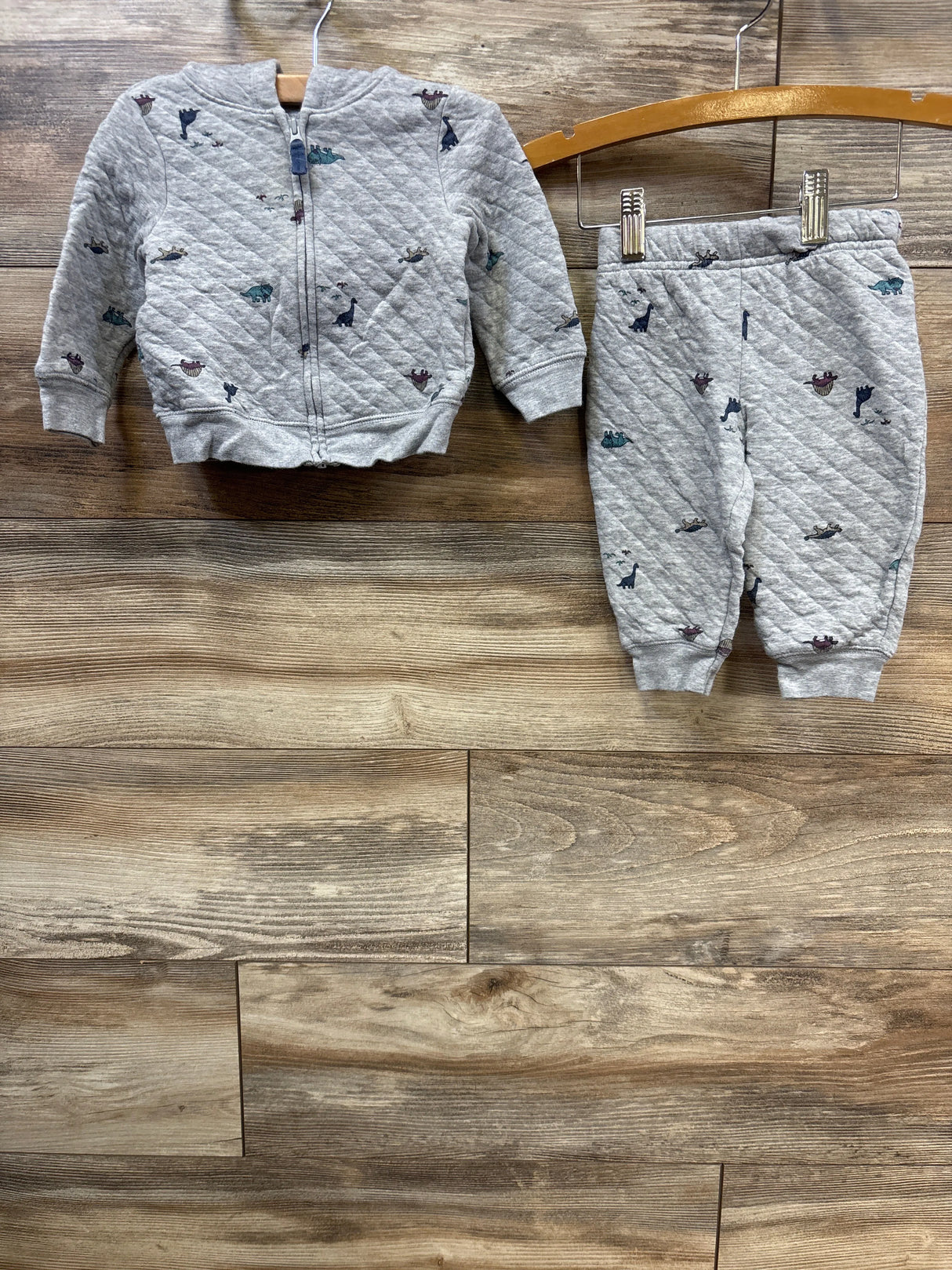 Carter's 2pc Quilted Full Zip Dinosaur Set Grey sz 9m