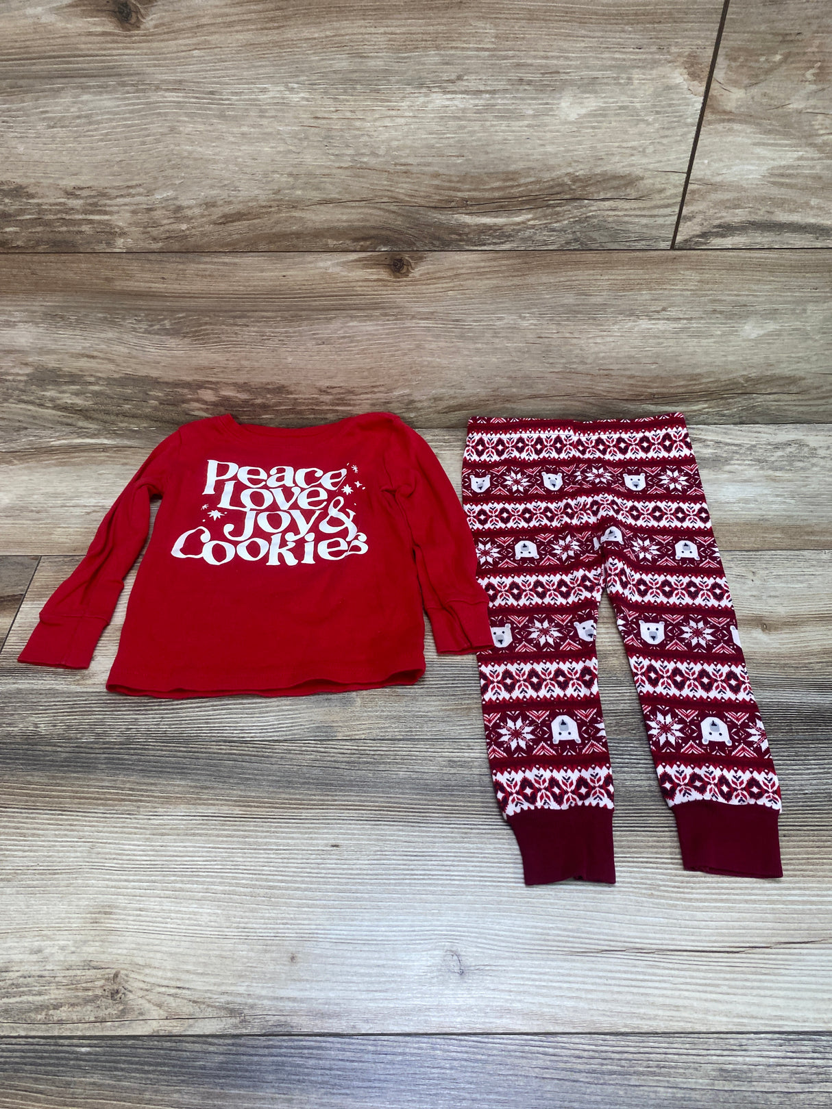 Old Navy 2pc Peace Love Joy Pajama Set Red sz 2T