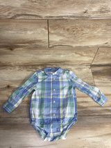 OshKosh Plaid Button Up Bubble Romper Blue sz 24m