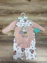 NEW Disney Baby Minnie Mouse 3pc Bodysuit, Pants, & hat Set Pink sz 0/3m
