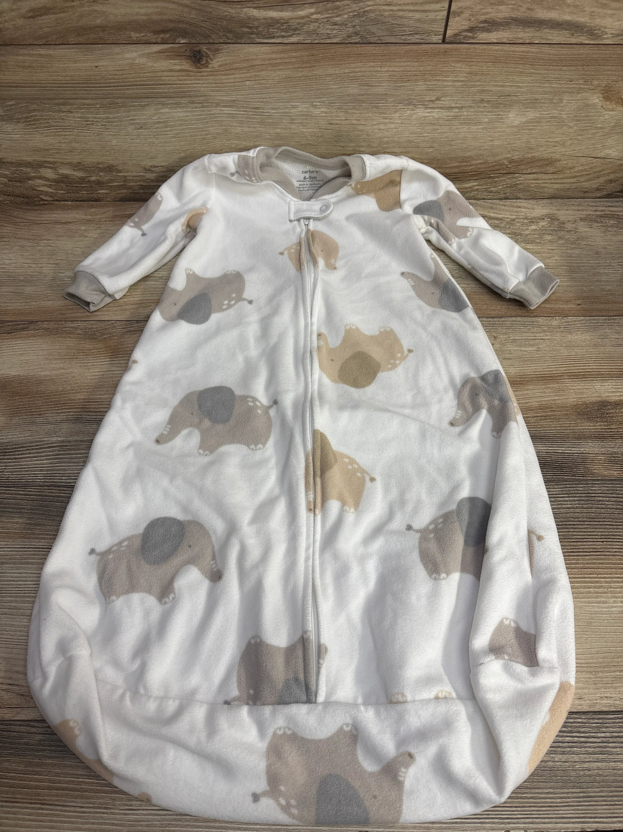 Carter's Elephant Print Blanket Sleeper White sz 6-9m