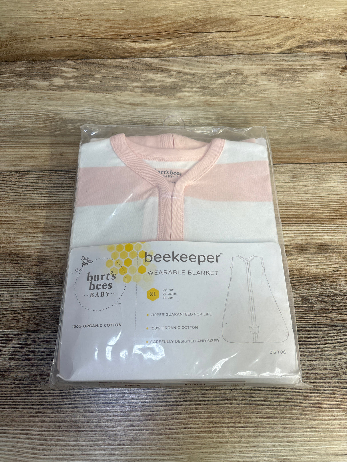 NEW Burt's Bees Baby Beekeeper Wearable Blanket Striped Pink sz 18-24m (XL)