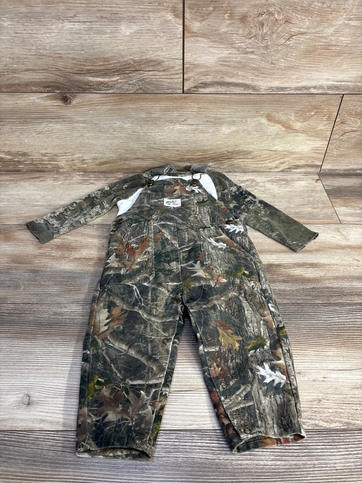 Bass Pro Shops 2pc Bodysuit & Camo Overalls sz 12m