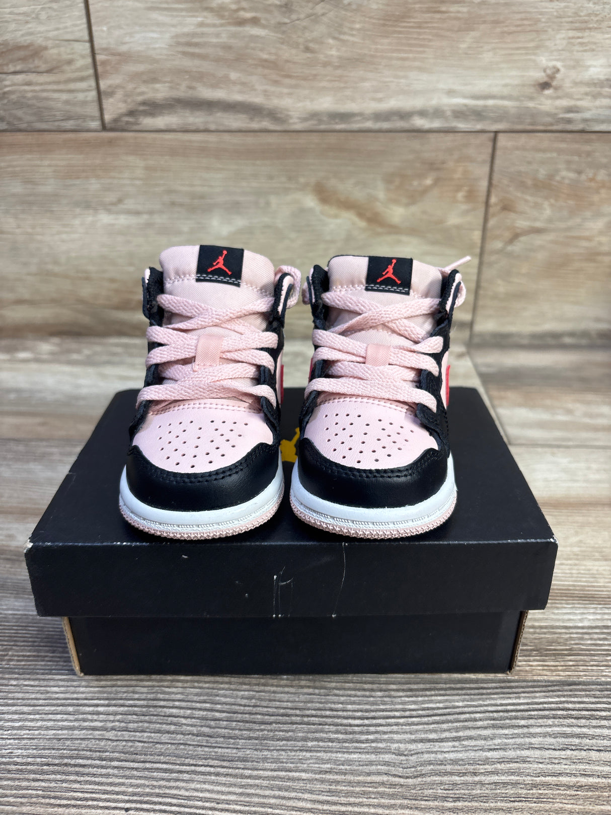 Air Jordan 1 Mid TD 'Black Pink Crimson' Sneakers sz 4c
