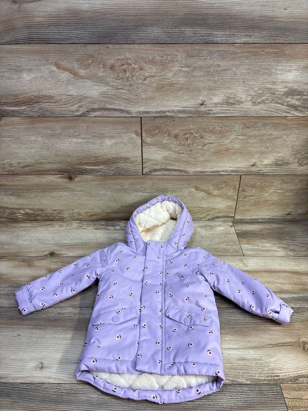 Cat & Jack Floral Hooded Lined Parka Jacket Purple sz 18m