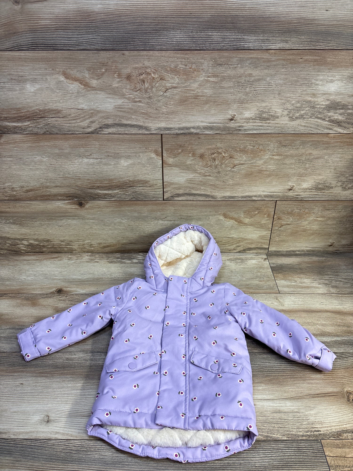 Cat & Jack Floral Hooded Lined Parka Jacket Purple sz 18m