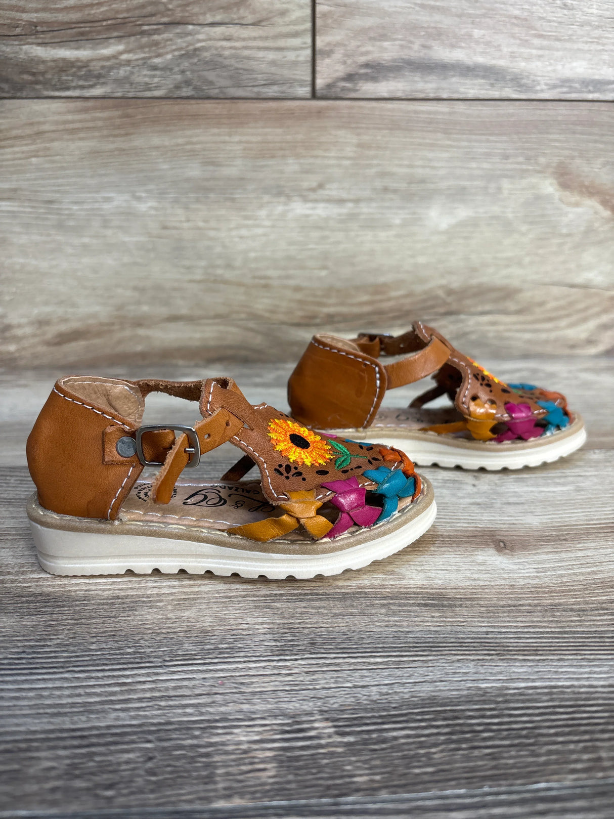 L&G Calzado Floral Leather Huarache Sandals Brown sz 7c