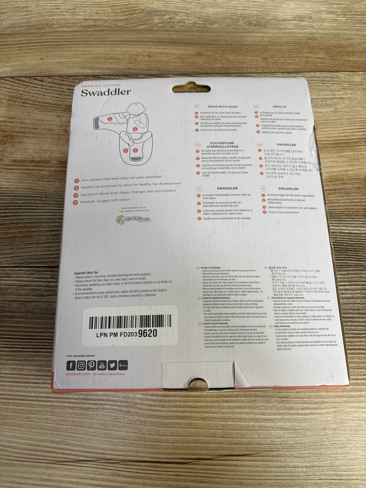 Ergobaby The Swaddler Sheep Print White sz 0-3m