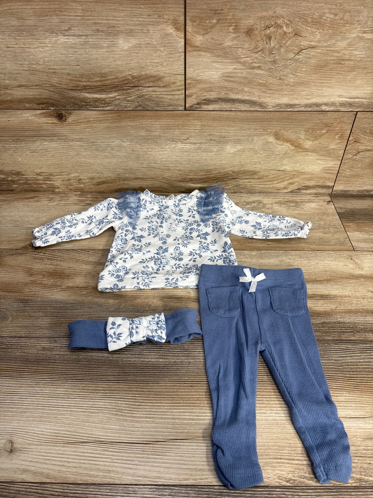 Nicole Miller 3pc Floral Sweatshirt & Ribbed Pants Set White sz 0-3m