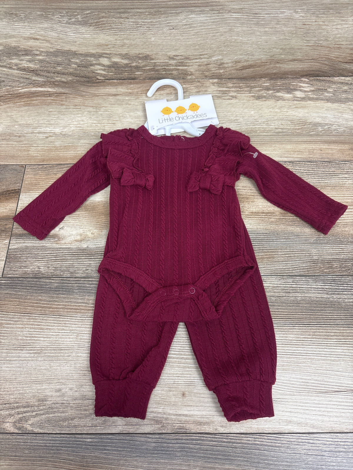 NEW Little Chickadees 2pc Knit Bodysuit & Pants Set Maroon sz 0/3m