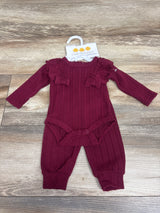 NEW Little Chickadees 2pc Knit Bodysuit & Pants Set Maroon sz 0/3m
