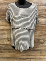 Smallshow Maternity Striped Nursing Shirt Grey sz Large