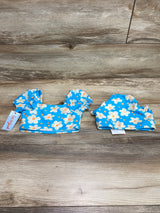 NEW Cat & Jack 2pc Floral Puff Sleeve Swimsuit Set Blue sz 2T