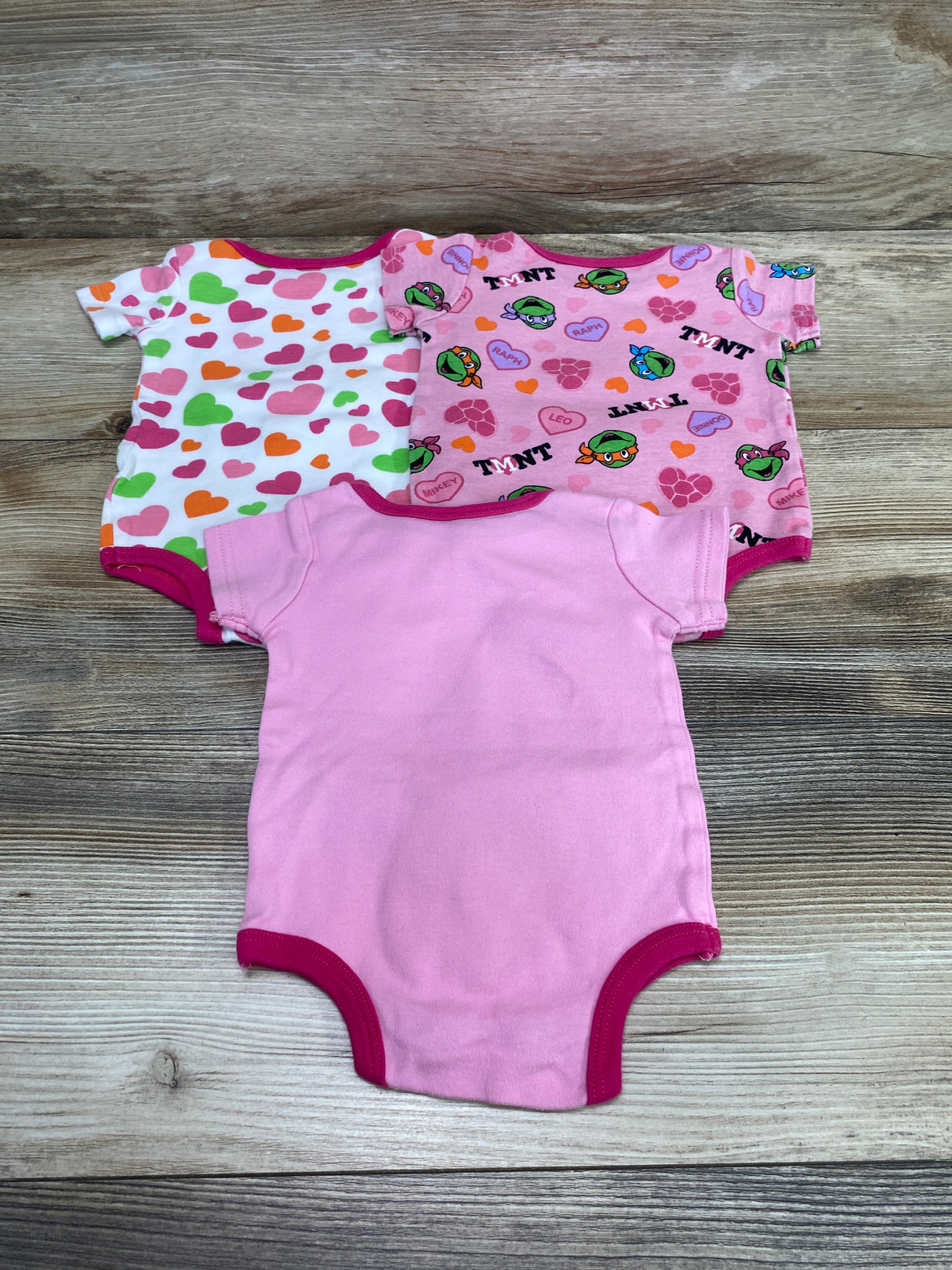 Nickelodeon 3pk TMNT Valentine's Day Bodysuits Pink sz 3-6m