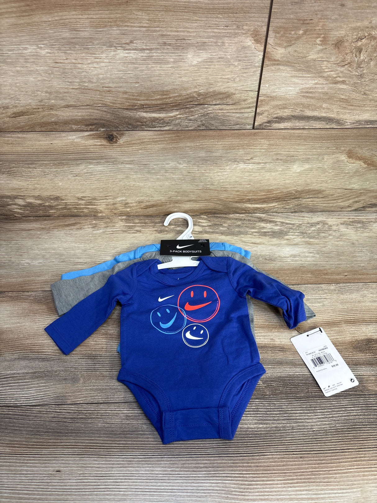 NEW Nike 3pk Smiley Face Bodysuit Blue sz Newborn