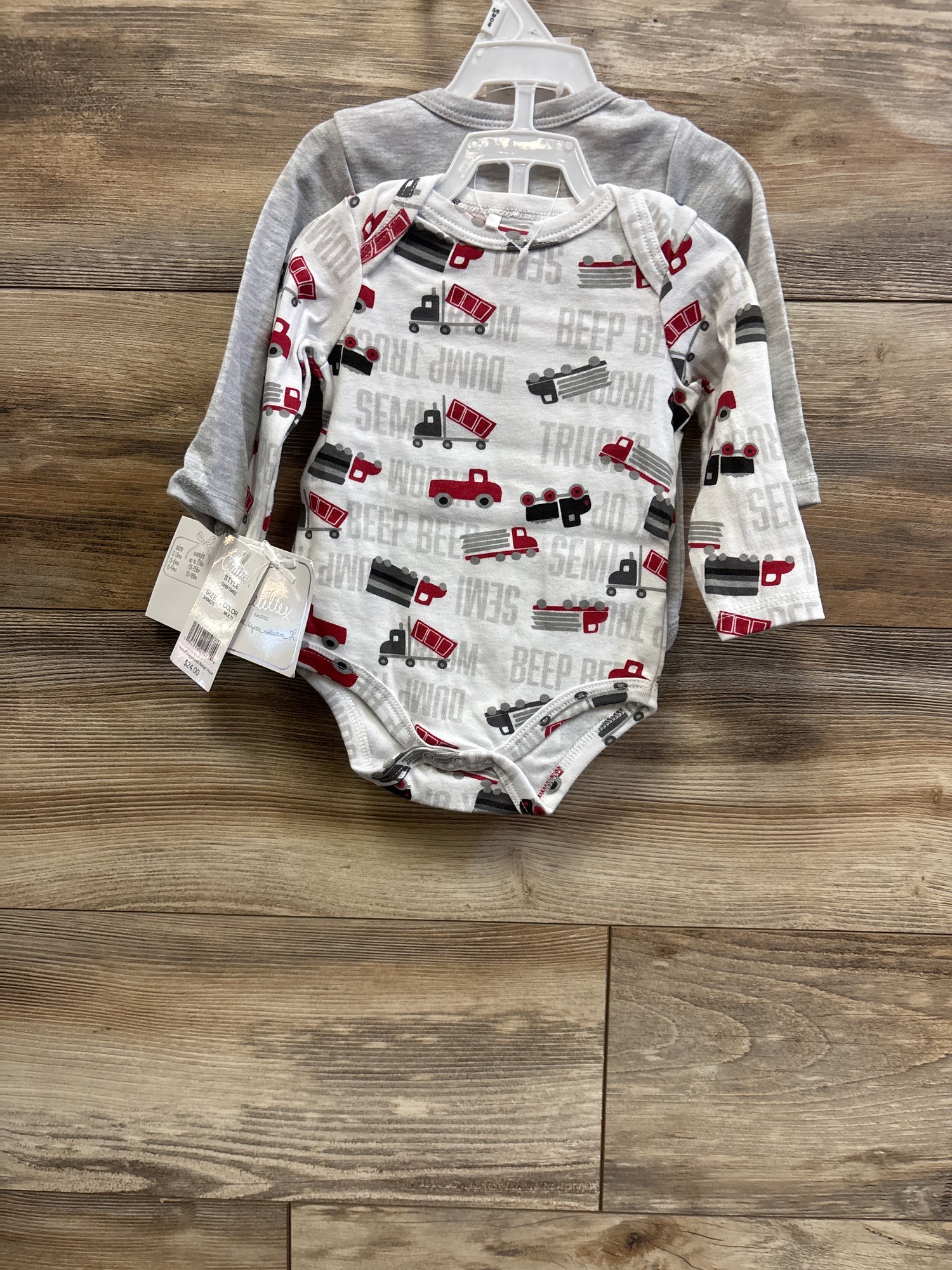 NEW Quiltex 2pk Bodysuit Set Grey sz 3-6m
