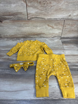 7 For All Mankind 3pc Thermal Long Sleeve Shirt, Pants, & Headband Set Yellow sz 0/3m