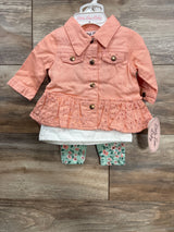 NEW Little Lass 3pc Floral Jacket Set Green sz 0-3m