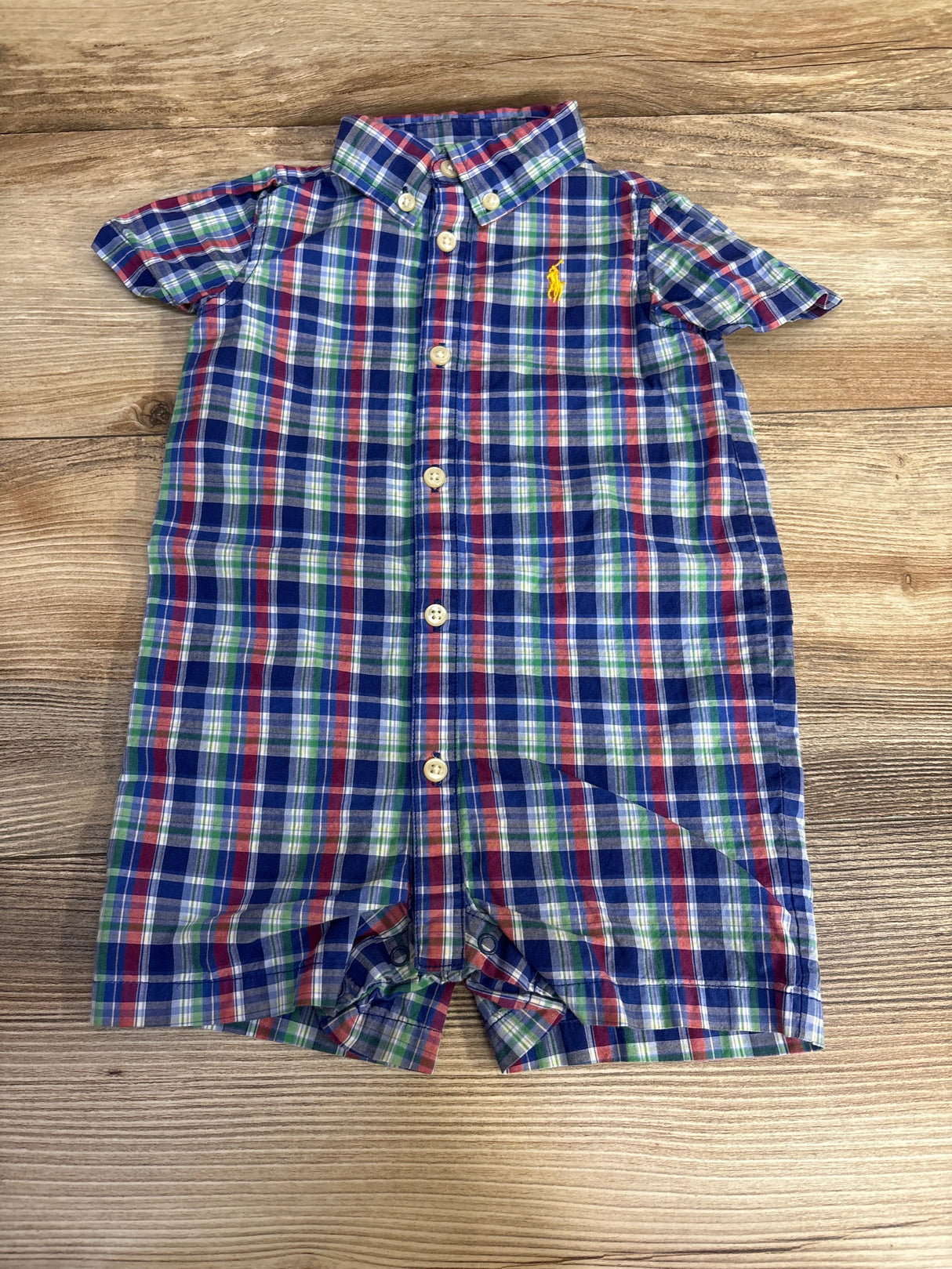 Ralph Lauren Plaid Button Down Romper Blue sz 9m