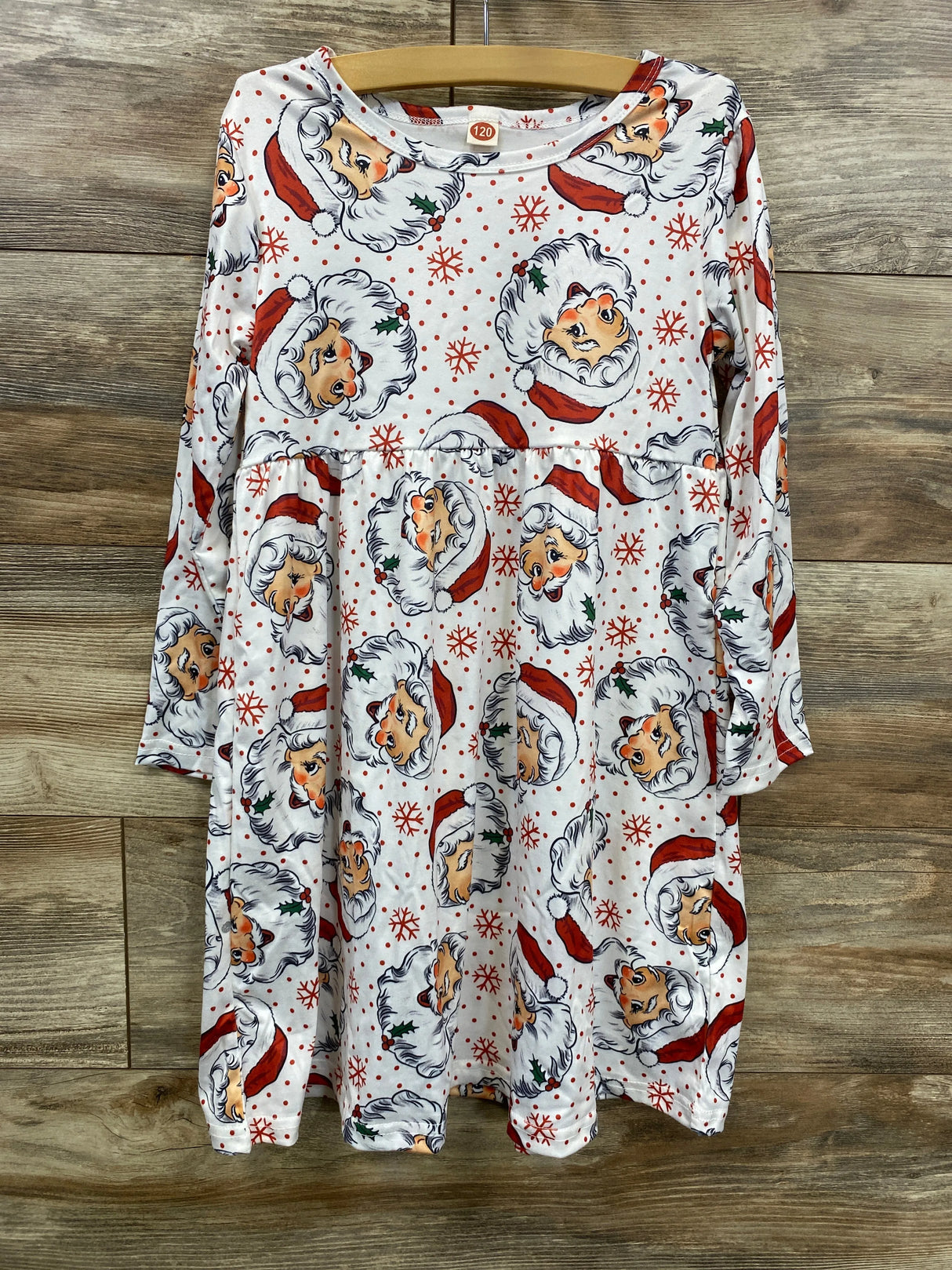 Snowflakes & Santa Long Sleeve Dress White sz 4T