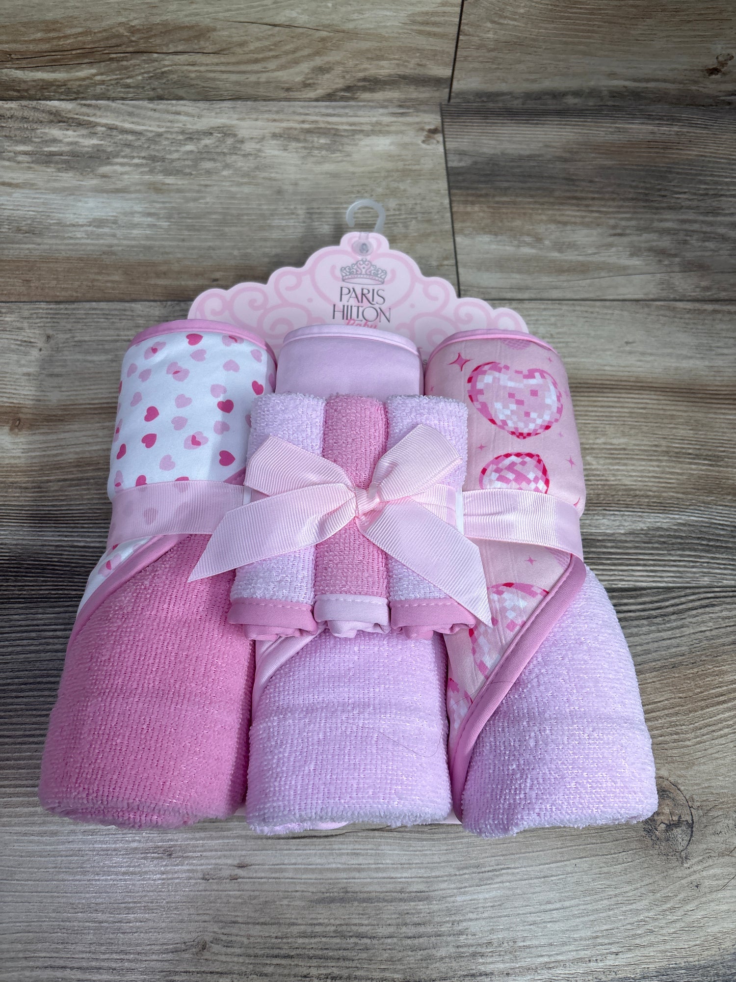 NEW Paris Hilton 6pc Baby Bath Towel Set Pink
