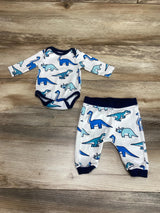 M&A By Monica & Andy 2Pc Organic Dino Bodysuit & Pants White Sz NB