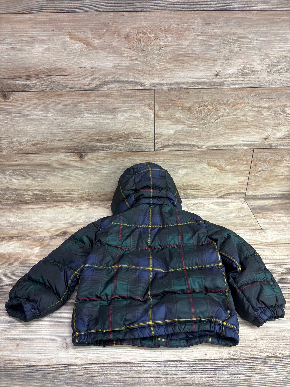 Ralph Lauren Plaid Down Hooded Puffer Jacket Green sz 3T