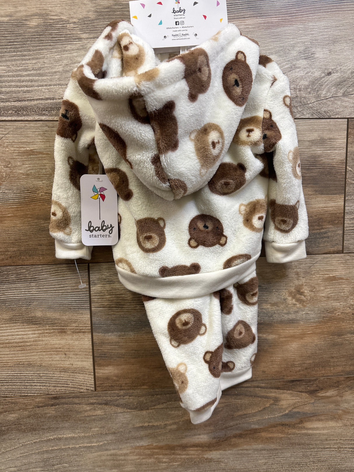 NEW Baby Starters 3pc Bear Plush Sweatshirt, Joggers, & Socks Set Ivory sz 6m