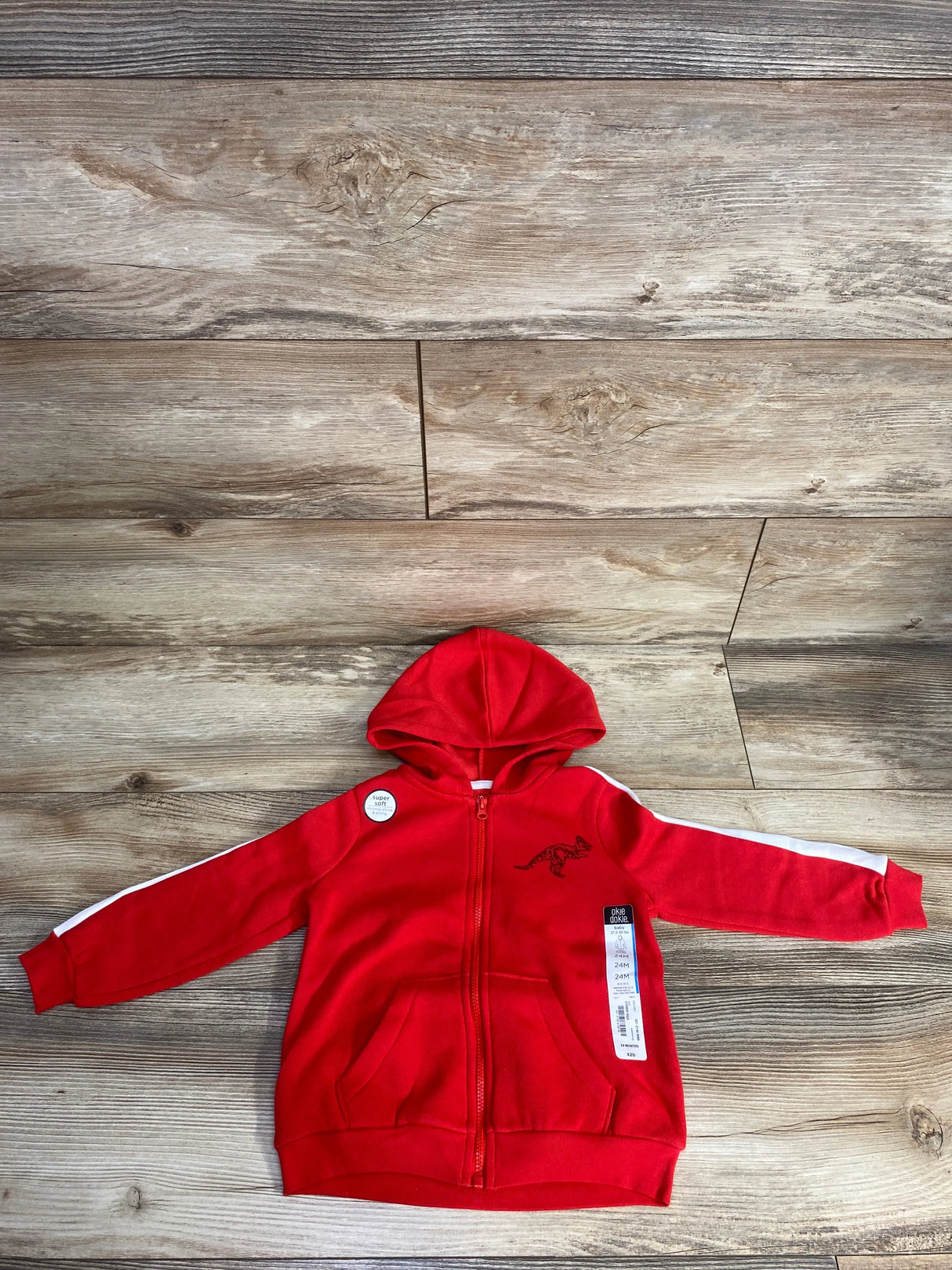 NEW Okie Dokie T-Rex Fleece Full Zip Red Hoodie sz 24m