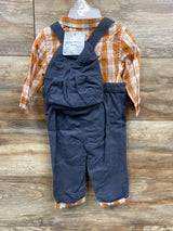 Tommy Bahama 3pc Plaid Shirt & Overalls Set Coral sz 3-6m