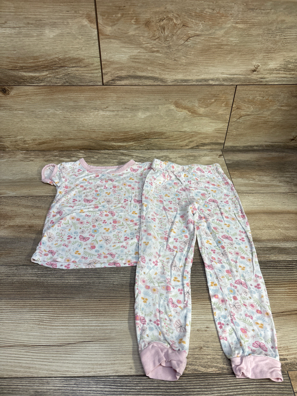 Milkberry 2pc Bamboo Floral Pajama Set White sz 2T