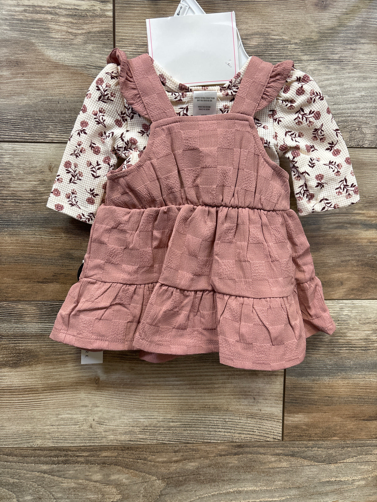 NEW Nicole Miller 2pc Floral Textured Bodysuit Dress Pink sz 0-3m