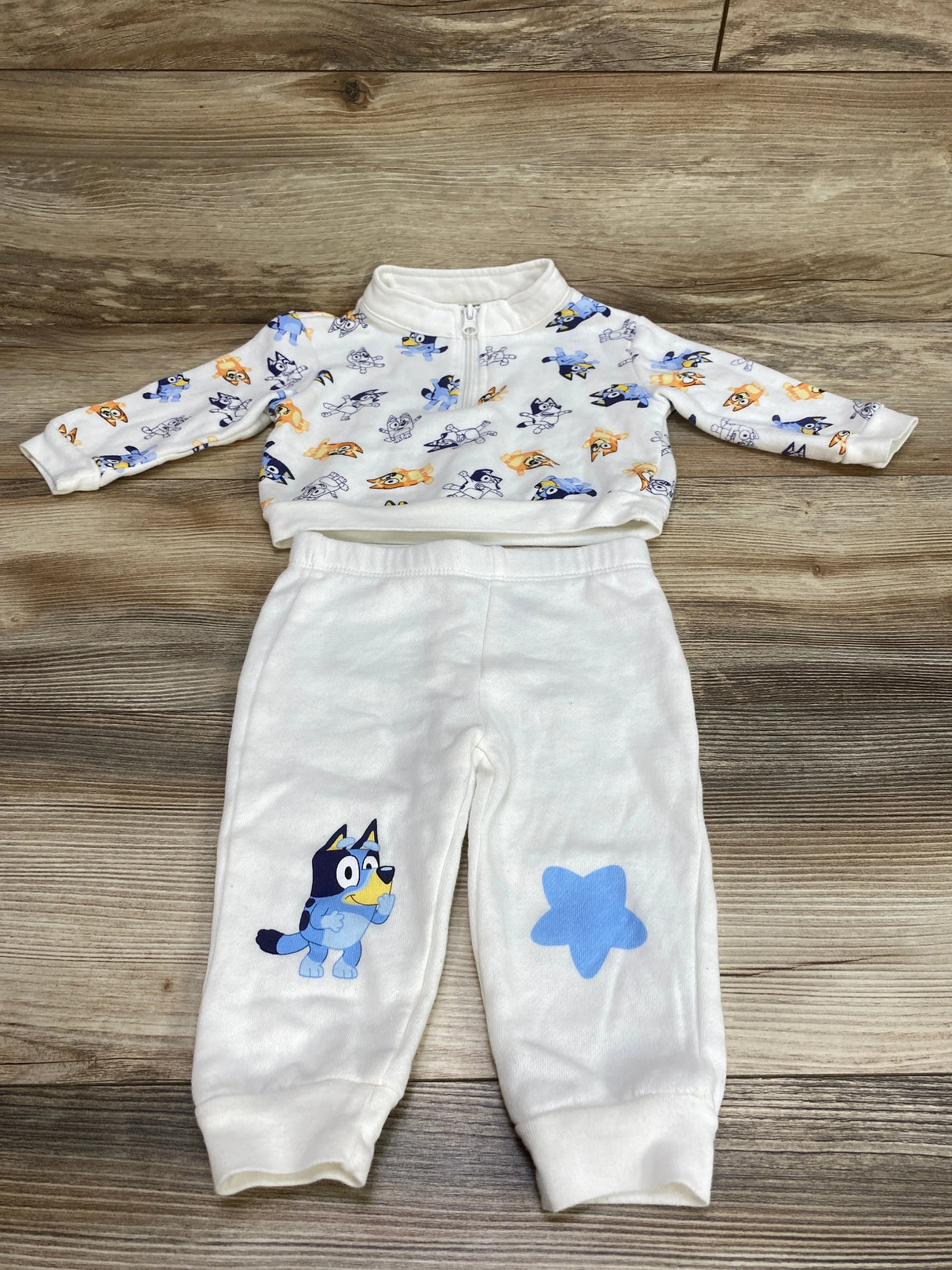 Bluey 2pc 1/4 Zip Pullover Sweatshirt & Pants White sz 6-9m