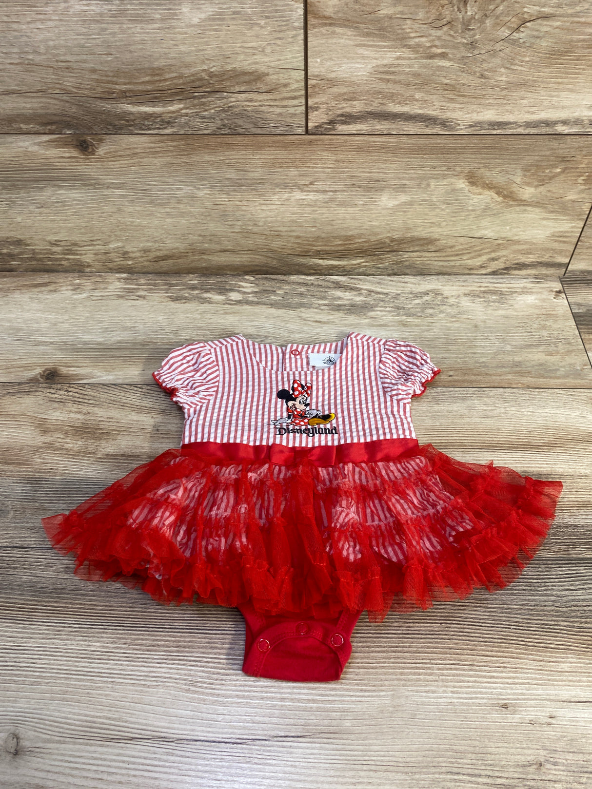Disney Parks Minnie Mouse Disneyland Striped Tulle Bodysuit Dress Red sz 6m